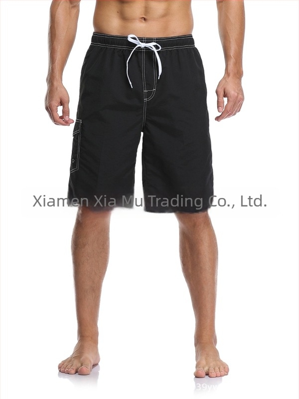 Șorturi de plajă pentru bărbați, material poliester tricotat, uscare rapidă, croială dreaptă, buzunare multiple
