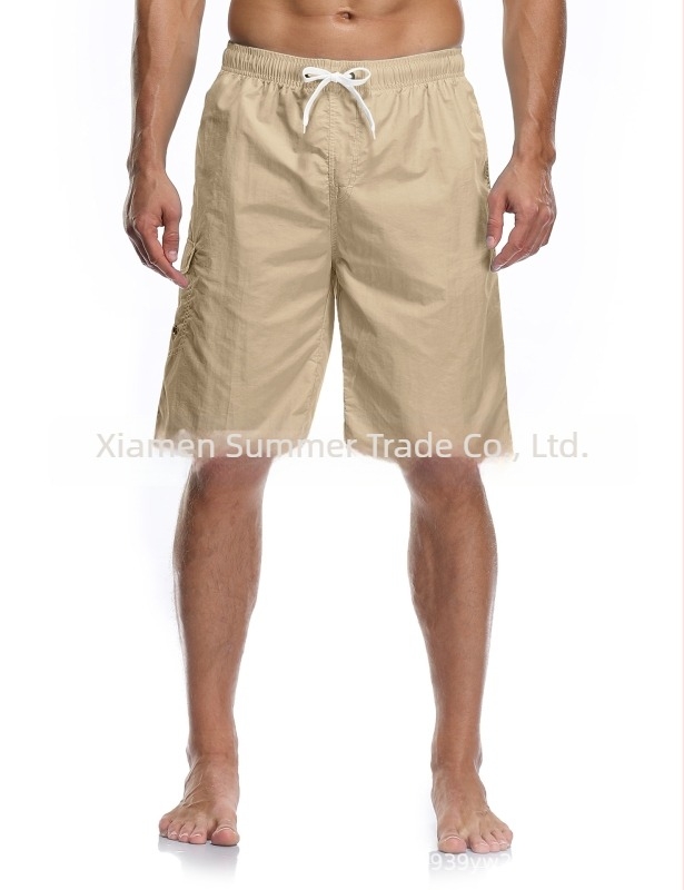 Șorturi de plajă pentru bărbați, material poliester tricotat, uscare rapidă, croială dreaptă, buzunare multiple