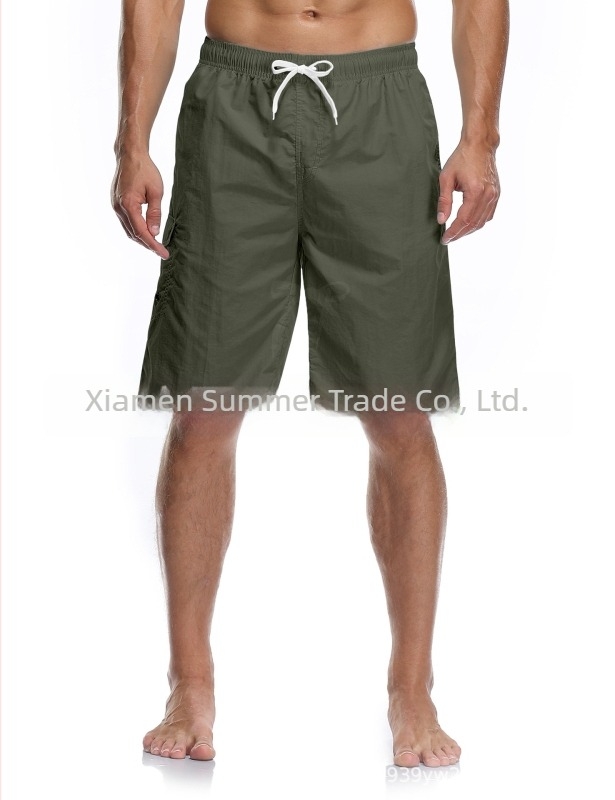 Șorturi de plajă pentru bărbați, material poliester tricotat, uscare rapidă, croială dreaptă, buzunare multiple