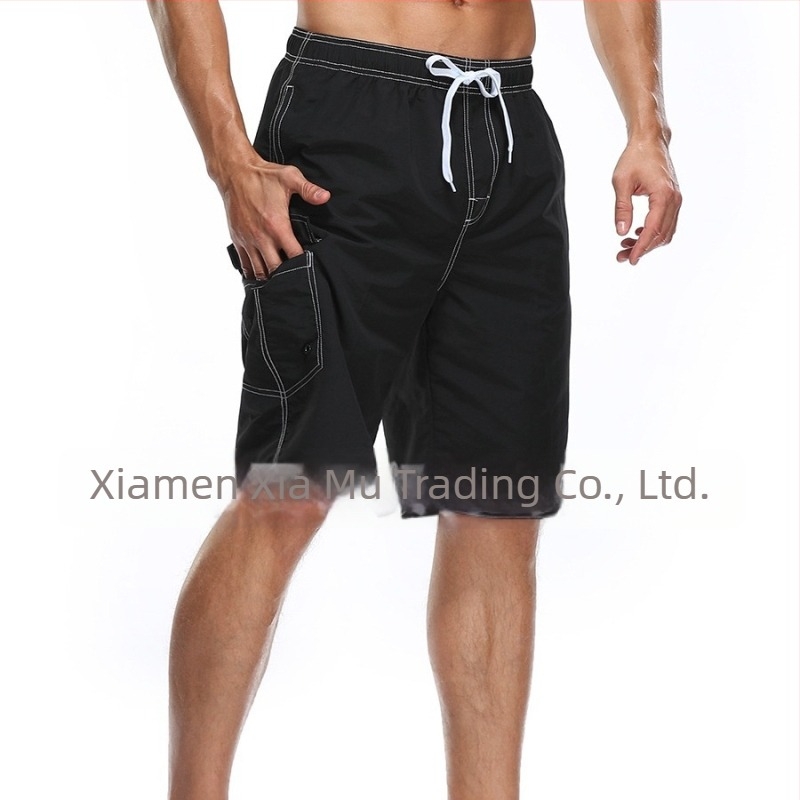 Șorturi de plajă pentru bărbați, material poliester tricotat, uscare rapidă, croială dreaptă, buzunare multiple