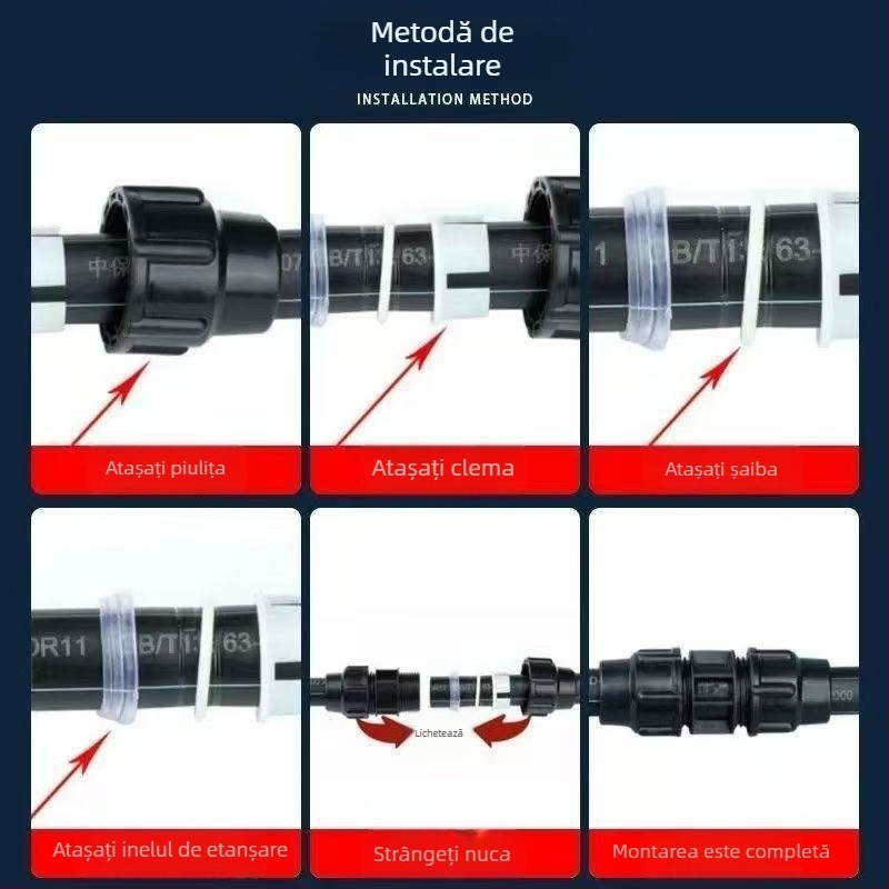 Conector pentru țevi de apă cu ventil Tee, material PP, nucleu din plastic personalizat