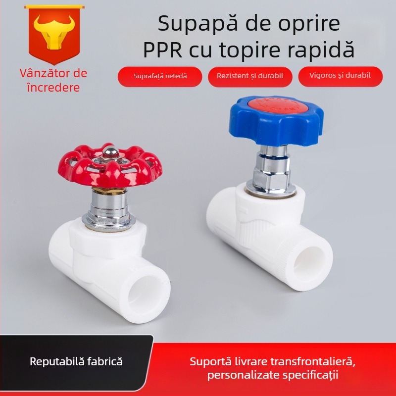 Supapă PPR cu pereți groși pentru țevi de apă, corp din cupru, pentru apă caldă și rece