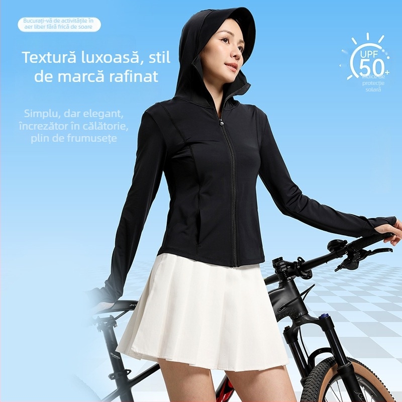 Jachetă de protecție UV pentru femei, cu glugă, din nailon, uscare rapidă, respirabilă, UPF50+, ușoară, pentru vară și toamnă