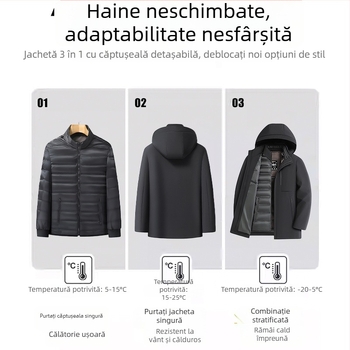 Jachetă din puf de gâscă 1106A cu căptușală detașabilă, parka de iarnă