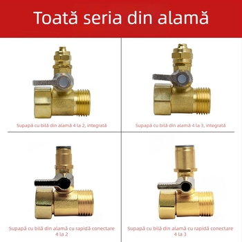 Supapă cu bilă metalică tri-direcțională pentru intrarea în purificatorul de apă; material: cupru sau 304 oțel inoxidabil; robinet de distribuție a apei pentru sisteme de apă pură