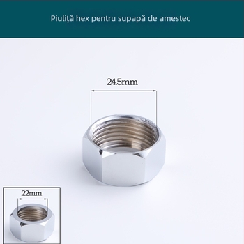 Accesorii pentru robinetul de amestec - Fitinguri din cupru și oțel inoxidabil; Capac hexagonal pentru robinetul de amestec (oțel inoxidabil); Uniune de duș din oțel inoxidabil (2 piese cu garnitură); Capac rotund de separare a apei; Știfturi din cupru (se