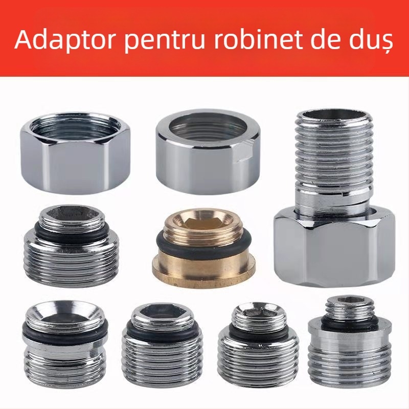 Accesorii pentru robinetul de amestec - Fitinguri din cupru și oțel inoxidabil; Capac hexagonal pentru robinetul de amestec (oțel inoxidabil); Uniune de duș din oțel inoxidabil (2 piese cu garnitură); Capac rotund de separare a apei; Știfturi din cupru (se