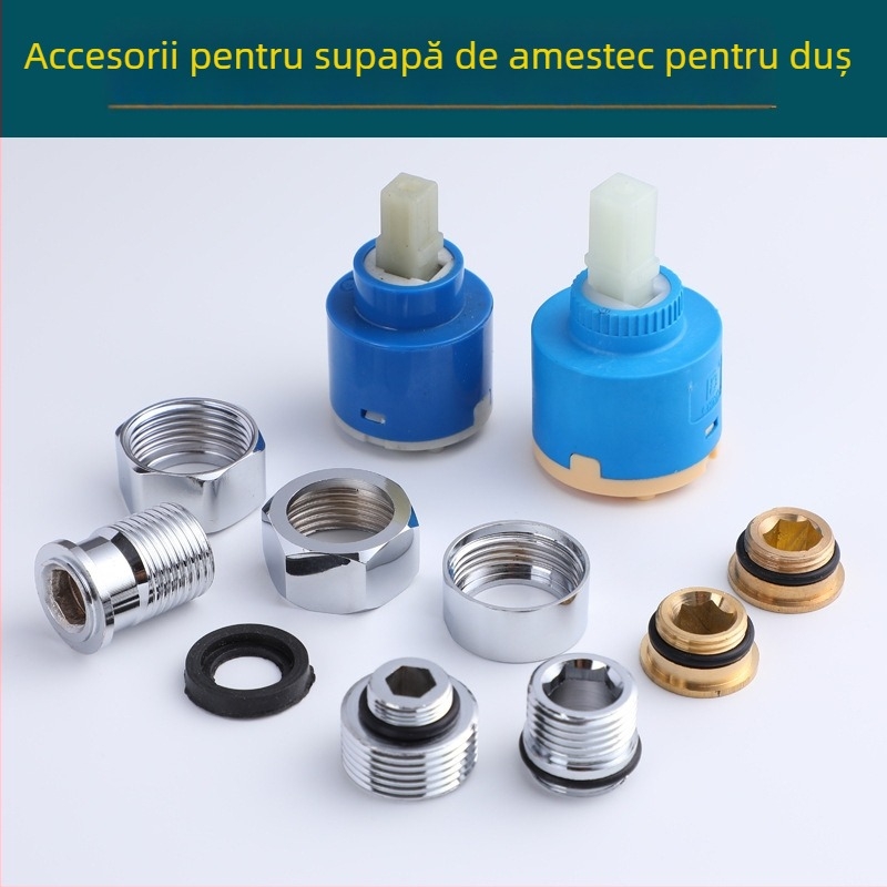 Accesorii pentru robinetul de amestec - Fitinguri din cupru și oțel inoxidabil; Capac hexagonal pentru robinetul de amestec (oțel inoxidabil); Uniune de duș din oțel inoxidabil (2 piese cu garnitură); Capac rotund de separare a apei; Știfturi din cupru (se