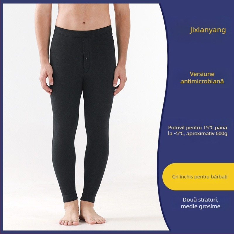 Pantaloni termici unisex din lână, încălzire în trei straturi, căptușeală de fleece, talie înaltă, antibacterieni, mențin căldura