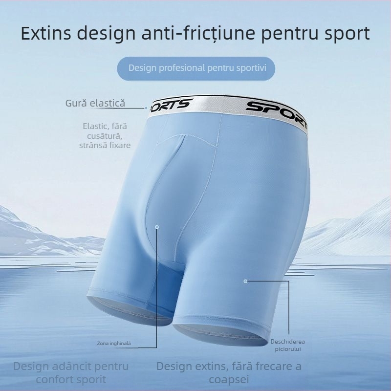 Chiloți sport lungi pentru bărbați din Ice Silk, anti frecare, talie înaltă, respirabili, uscare rapidă pentru alergare