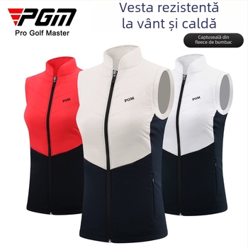 Vestă de golf pentru femei, cu umplutură din bumbac pentru căldură, țesătură din amestec de bumbac, guler înalt, pentru golf