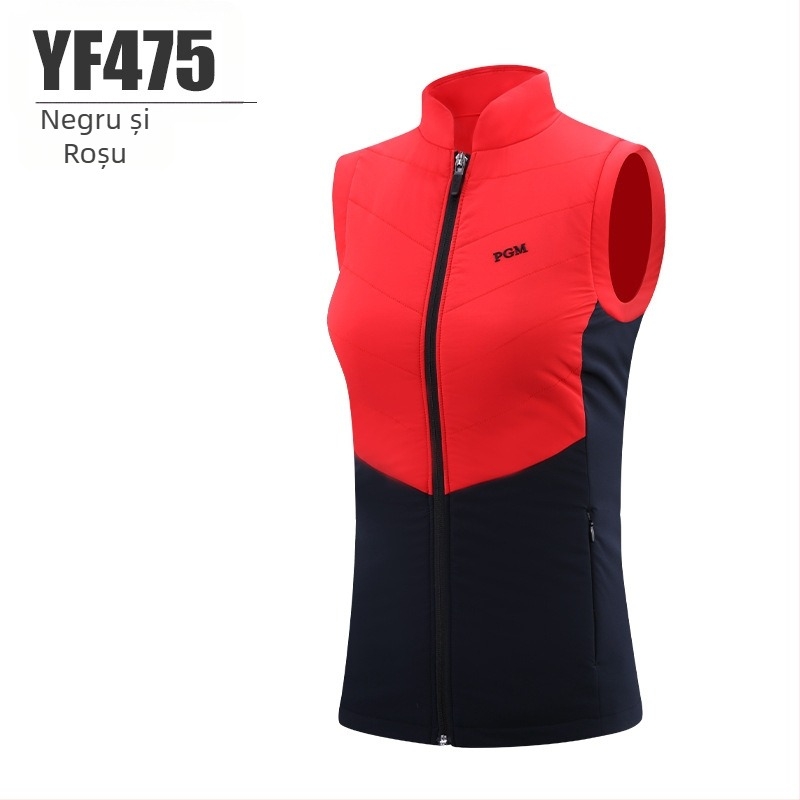 Vestă de golf pentru femei, cu umplutură din bumbac pentru căldură, țesătură din amestec de bumbac, guler înalt, pentru golf