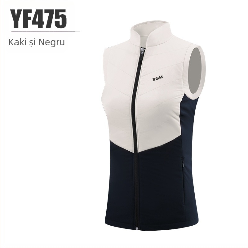 Vestă de golf pentru femei, cu umplutură din bumbac pentru căldură, țesătură din amestec de bumbac, guler înalt, pentru golf