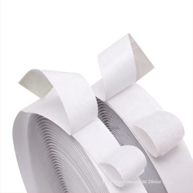 Bandă Velcro adezivă, dublu- față, din amestec nylon-poliester, cu bază adezivă, pentru plase de ferestre și perdele
