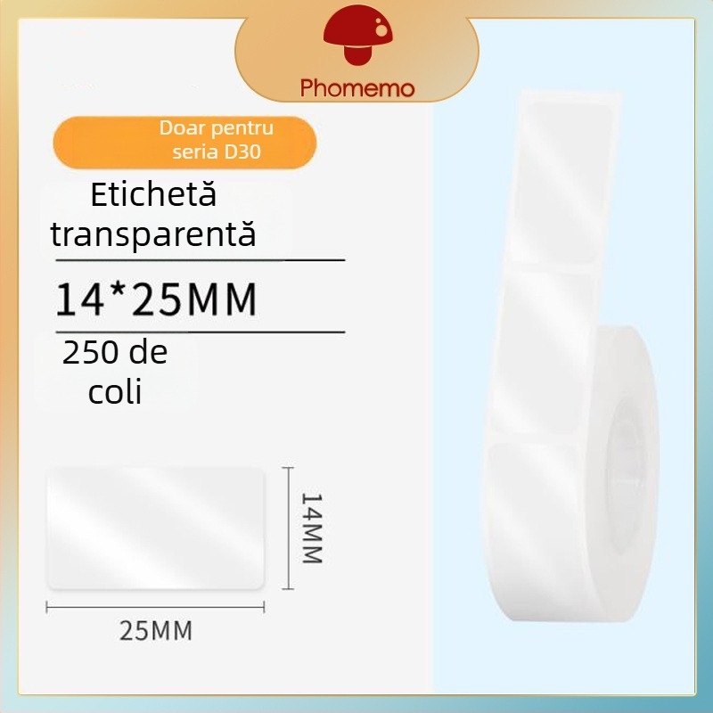 Phomemo D30 imprimantă etichete - hârtie de etichete termică transparentă, etichete autoadezive cu nume, 3 role