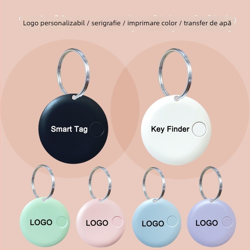 Tracker Bluetooth rotund pentru chei, telefon, geantă și animale de companie — Compatibil Android și iOS, rază 15 m, baterie 210 mAh, ABS, cu șnur de purtare inclus, căutare bidirecțională cu alarmă