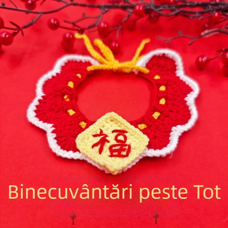 Șal-colier pentru animale de companie – pentru pisici și câini – Model cu desen animat, croșetă manuală, material acrilic, patru sezoane, detalii brodate