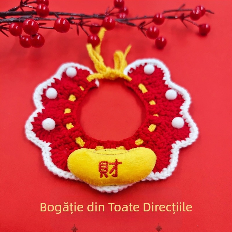 Șal-colier pentru animale de companie – pentru pisici și câini – Model cu desen animat, croșetă manuală, material acrilic, patru sezoane, detalii brodate