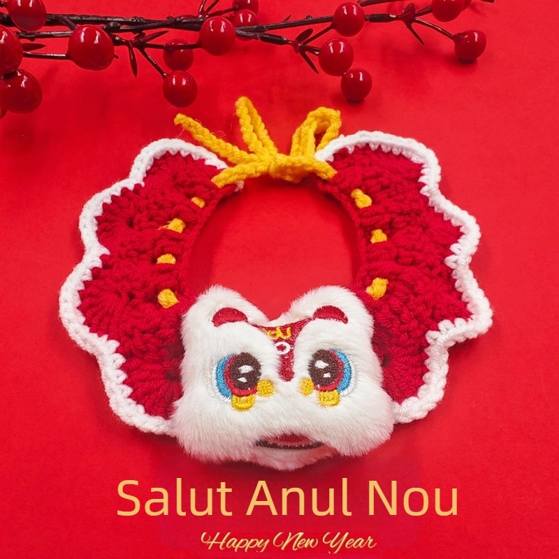 Șal-colier pentru animale de companie – pentru pisici și câini – Model cu desen animat, croșetă manuală, material acrilic, patru sezoane, detalii brodate