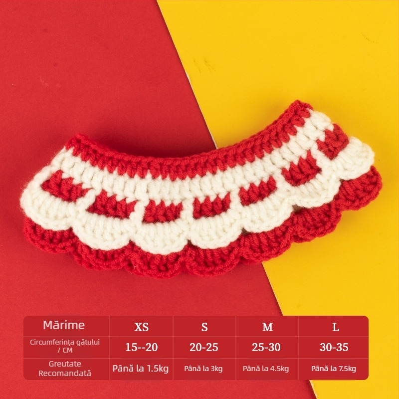 Șal-colier pentru animale de companie – pentru pisici și câini – Model cu desen animat, croșetă manuală, material acrilic, patru sezoane, detalii brodate