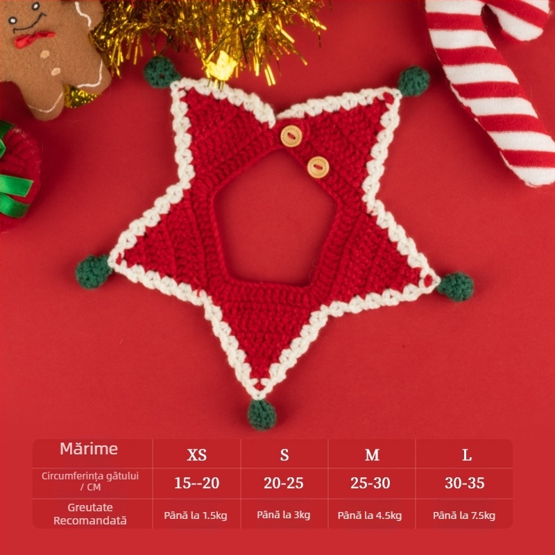 Șal-colier pentru animale de companie – pentru pisici și câini – Model cu desen animat, croșetă manuală, material acrilic, patru sezoane, detalii brodate