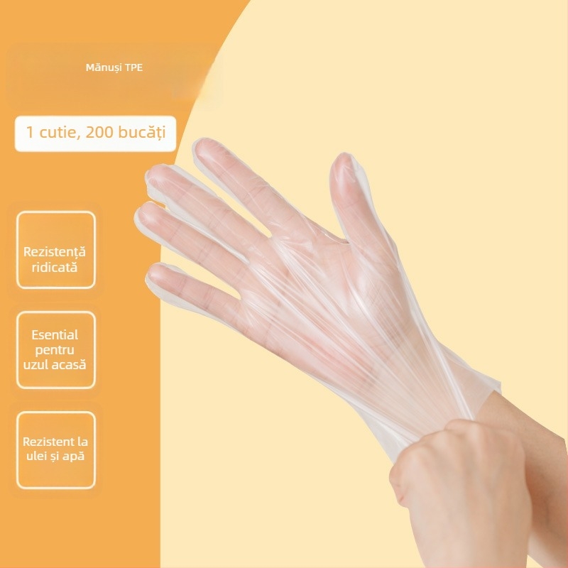 Mănuși TPE de unică folosință, de calitate alimentară, impermeabile, anti-alunecare, transparente, subțiri 0,05–0,1 mm (pentru catering, bucătărie, gătit și uz casnic)