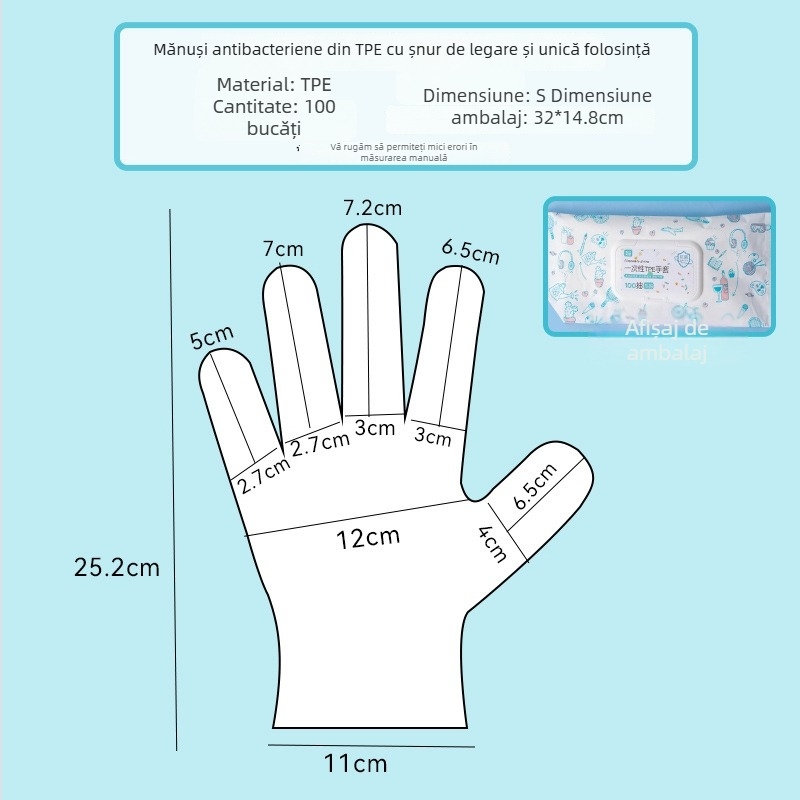Mănuși TPE de unică folosință, de calitate alimentară, impermeabile, anti-alunecare, transparente, subțiri 0,05–0,1 mm (pentru catering, bucătărie, gătit și uz casnic)
