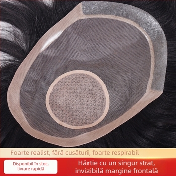 Perucă pentru bărbați – păr uman real, țesută integral manual, lungime scurtă, poate fi vopsită; schimbare de stil, acoperire a părului alb, creșterea volumului