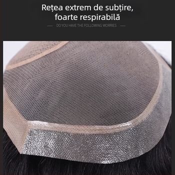 Perucă pentru bărbați – păr uman real, țesută integral manual, lungime scurtă, poate fi vopsită; schimbare de stil, acoperire a părului alb, creșterea volumului