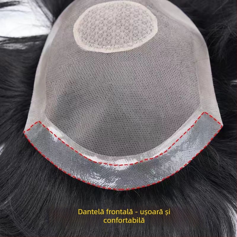 Perucă pentru bărbați – păr uman real, țesută integral manual, lungime scurtă, poate fi vopsită; schimbare de stil, acoperire a părului alb, creșterea volumului