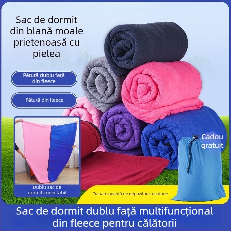 Interior de sac de dormit din fleece, stil plic, pentru adulți, două fețe, gros, rezistent la murdărie, pentru camping și călătorii, material poliester