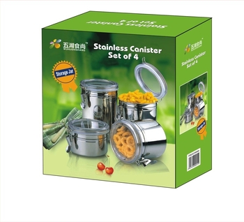 Recipient etanș din oțel inoxidabil pentru depozitare, formă circulară, capacitate 1–2 L, siglă imprimată