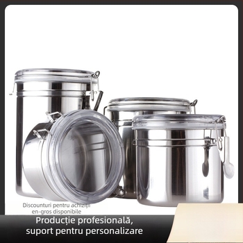 Recipient etanș din oțel inoxidabil pentru depozitare, formă circulară, capacitate 1–2 L, siglă imprimată