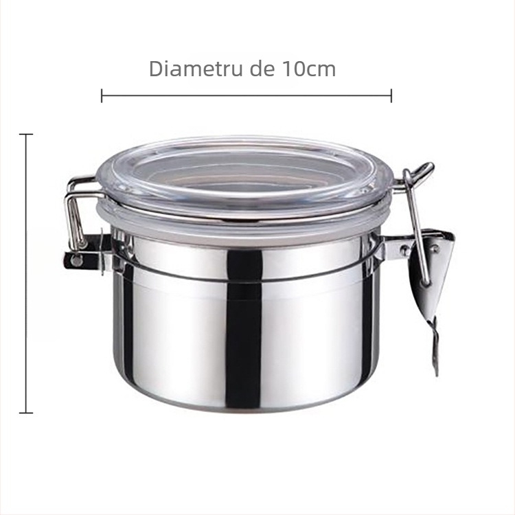 Recipient etanș din oțel inoxidabil pentru depozitare, formă circulară, capacitate 1–2 L, siglă imprimată