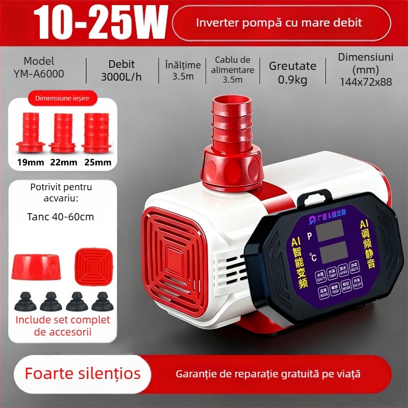 Pompă submersibilă pentru iaz cu pești, control AI inteligent și frecvență variabilă, circulație și filtrare, funcționare silențioasă