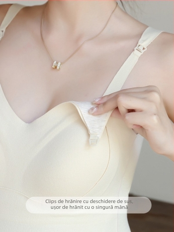 Top matern cu căptușeală din fleece pentru toamnă-iarnă, pentru alăptare, cu bretele; 86% poliester, 5% spandex, amestec de lână