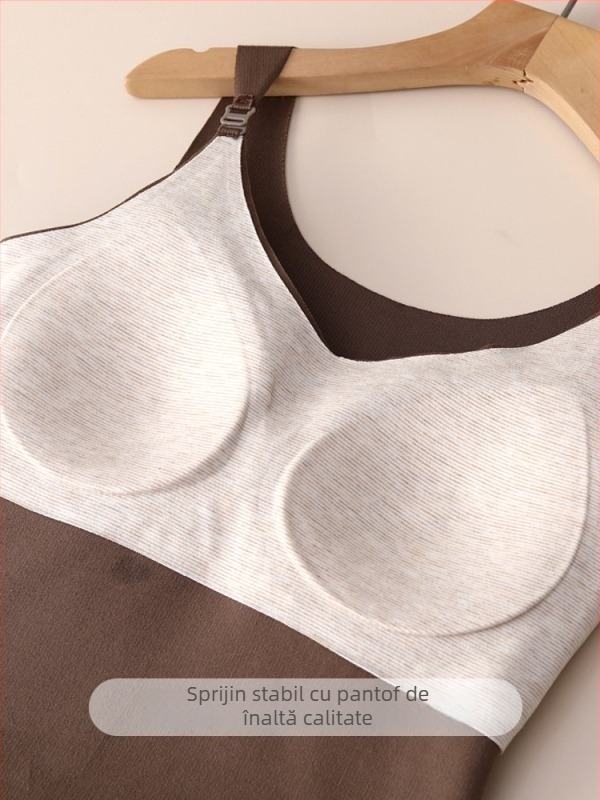 Top matern cu căptușeală din fleece pentru toamnă-iarnă, pentru alăptare, cu bretele; 86% poliester, 5% spandex, amestec de lână