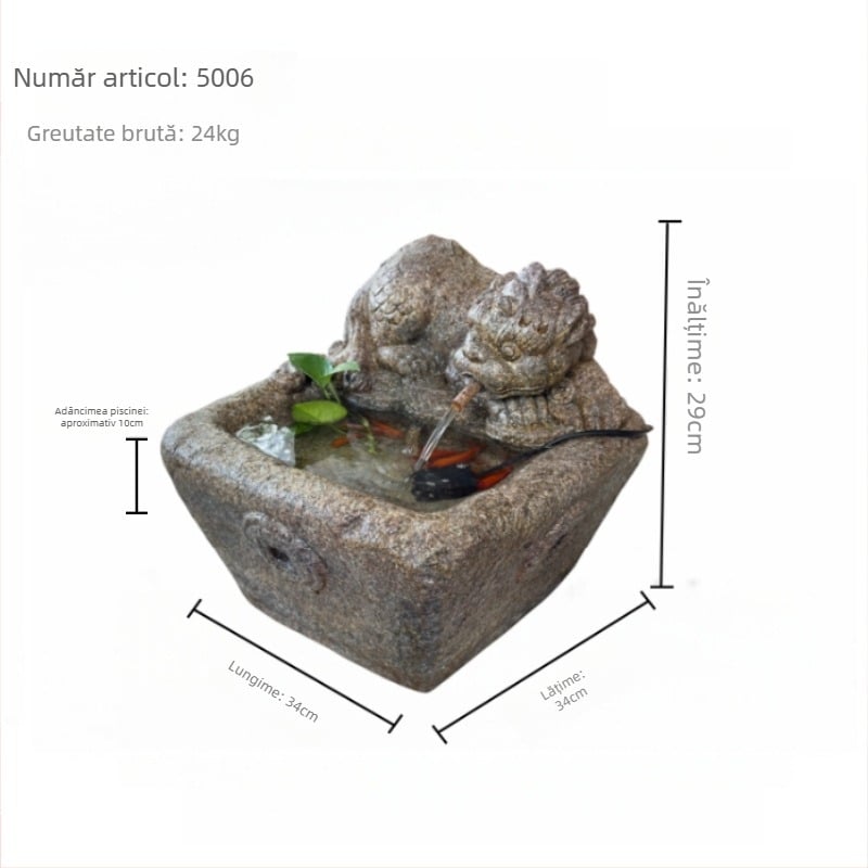 Pixiu fântână decorativă pentru curte, piatră artificială, lucrată manual, cu apă circulantă, pentru grădină și iaz