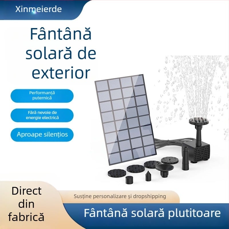 Fântână pătrată alimentată solar, cu cablu prelungit, pentru utilizare în interior, potrivită pentru grădină exterioară și iaz cu pești
