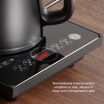 Plită electrică pentru ceai cu ceainic încorporat și pompă de apă – 2 arzătoare cu inducție, capacitate 1–2 L, control tactil, putere 1000–1500 W, bază 360°