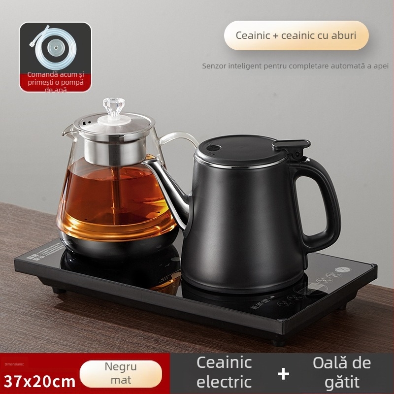 Plită electrică pentru ceai cu ceainic încorporat și pompă de apă – 2 arzătoare cu inducție, capacitate 1–2 L, control tactil, putere 1000–1500 W, bază 360°