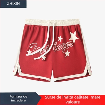 Shorturi sport pentru bărbați, din plasă, uscare rapidă, respirabile, 100% poliester, talie medie, croială lejeră, potrivite pentru alergare, fitness și baschet.