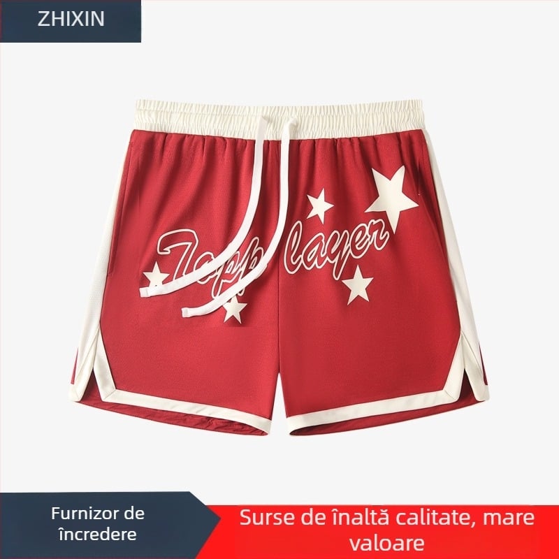 Shorturi sport pentru bărbați, din plasă, uscare rapidă, respirabile, 100% poliester, talie medie, croială lejeră, potrivite pentru alergare, fitness și baschet.
