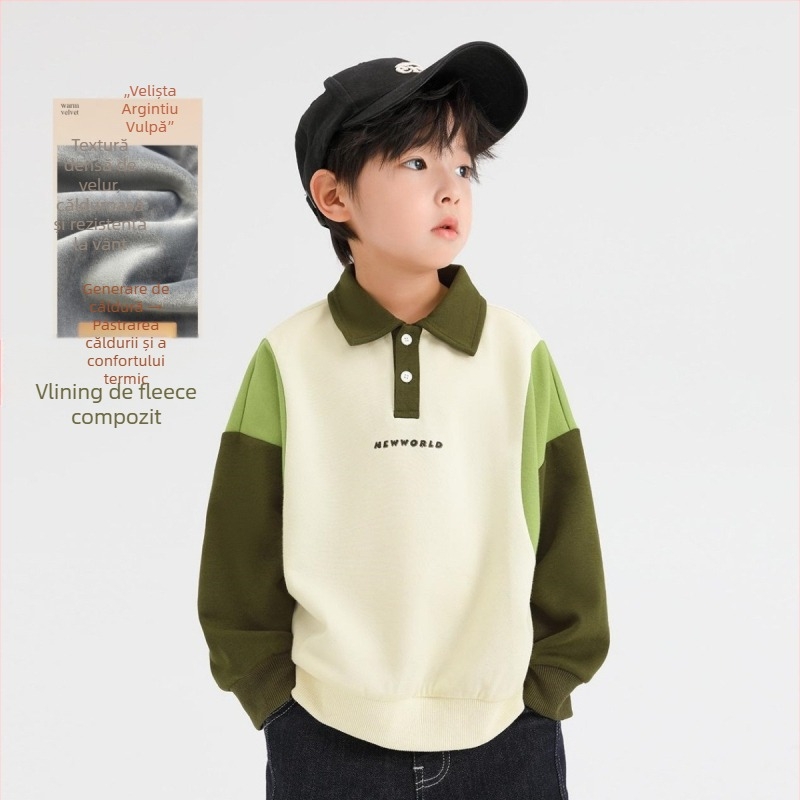 Tricou polo din bumbac pentru băieți, mâneci lungi, imprimeu cu litere, pentru copii cu vârste între 3 și 8 ani.