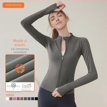 Jachetă sport pentru femei, cu fermoar și căptușeală din fleece, mâneci lungi, guler înalt, pentru alergare și yoga