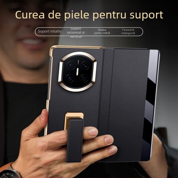 Husă Flip din piele ecologică pentru Huawei MateX7, finisaj electroplacat, funcție magnetică de trezire/odihnă, suport pentru brățară