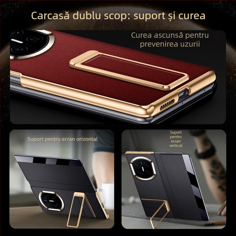 Husă Flip din piele ecologică pentru Huawei MateX7, finisaj electroplacat, funcție magnetică de trezire/odihnă, suport pentru brățară