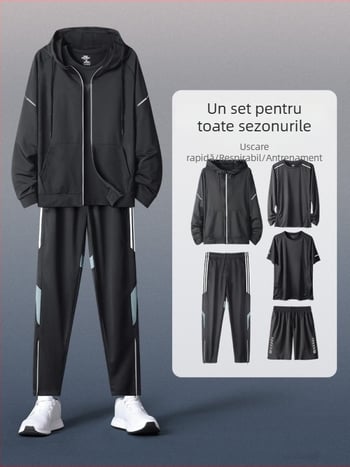 Set sportiv pentru bărbați cu glugă, mânecă lungă – casual poliester