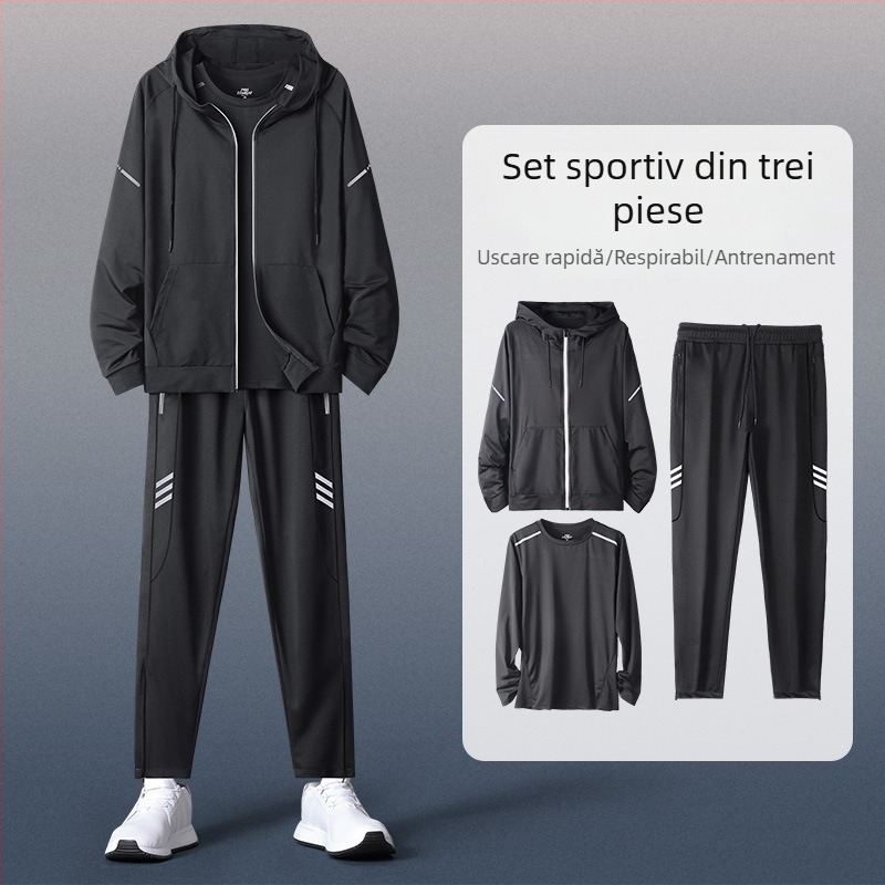 Set sportiv pentru bărbați cu glugă, mânecă lungă – casual poliester