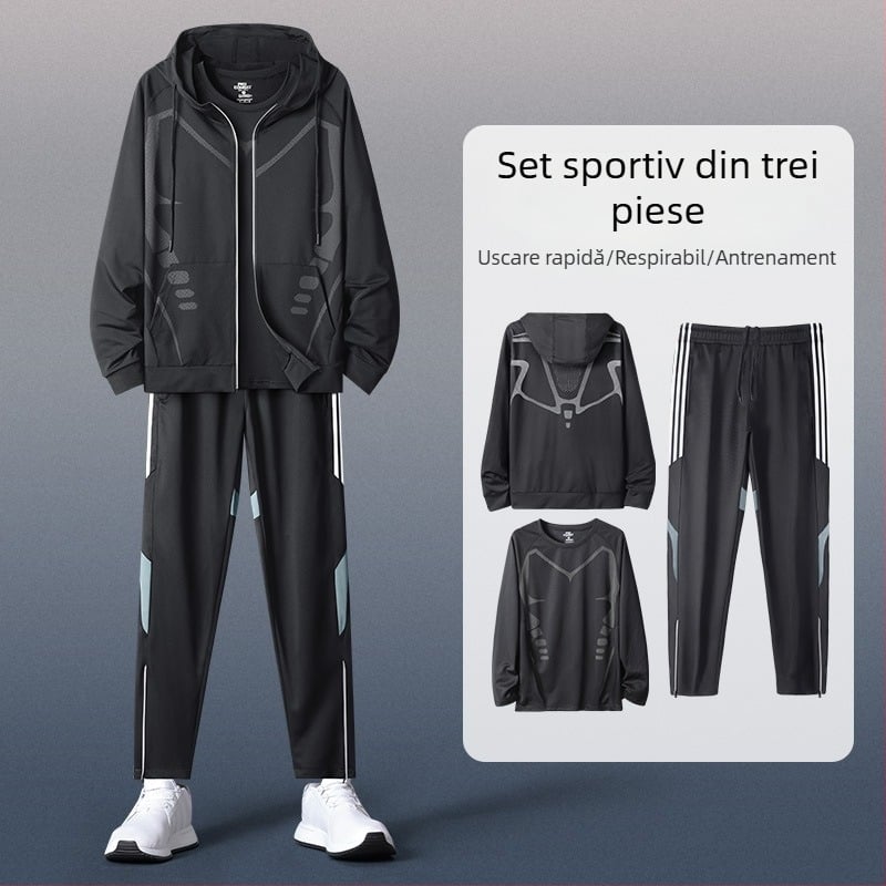 Set sportiv pentru bărbați cu glugă, mânecă lungă – casual poliester